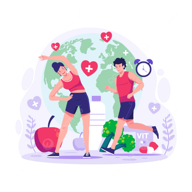 World Health Day Characters Of People Exercising To Stay Healthy Lifestyle  Running And Yoga Vector Illustration, Health, Day, Healthy PNG and Vector  with Transparent Background for Free Download